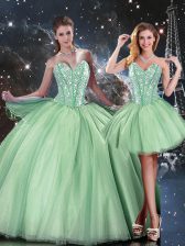 Sophisticated Sweetheart Sleeveless 15 Quinceanera Dress Floor Length Beading Apple Green Tulle