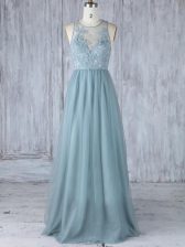 Fashion Scoop Sleeveless Zipper Quinceanera Court of Honor Dress Grey Tulle