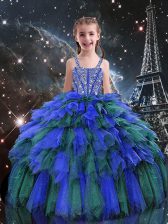 Hot Selling Straps Sleeveless Tulle Party Dress for Toddlers Beading and Ruffles Lace Up