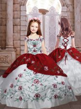 Dazzling Sleeveless Lace Up Floor Length Embroidery and Ruffled Layers Pageant Gowns For Girls