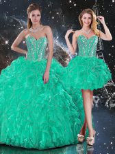  Ball Gowns 15 Quinceanera Dress Turquoise Sweetheart Organza Sleeveless Floor Length Lace Up