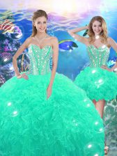 High Low Turquoise 15th Birthday Dress Sweetheart Sleeveless Lace Up