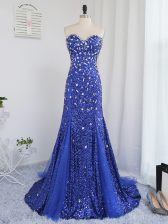 Royal Blue Zipper Dress for Prom Beading and Sequins Sleeveless