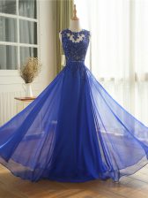 Custom Fit Scoop Sleeveless Zipper Dress for Prom Royal Blue Chiffon