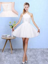 New Arrival Lace and Appliques Dama Dress White Lace Up Sleeveless Mini Length