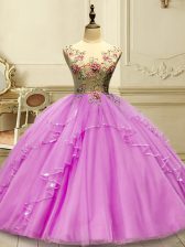 Custom Fit Lilac Vestidos de Quinceanera Military Ball and Sweet 16 and Quinceanera with Appliques Scoop Sleeveless Lace Up