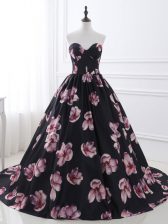 Admirable Sweetheart Sleeveless Printed Prom Dress Ruching Brush Train Lace Up