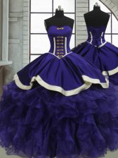 Fashion Purple Sleeveless Floor Length Ruffles Lace Up Sweet 16 Quinceanera Dress