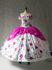 Inexpensive Off The Shoulder Cap Sleeves 15 Quinceanera Dress Floor Length Embroidery and Ruffles Multi-color Organza and Taffeta