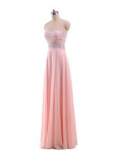  Pink Strapless Zipper Beading Evening Dress Sleeveless