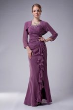 Nice Purple Mermaid Straps Sleeveless Chiffon Floor Length Zipper Beading Evening Dress