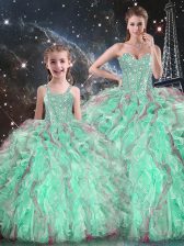 Glittering Organza Sleeveless Floor Length Ball Gown Prom Dress and Beading and Ruffles