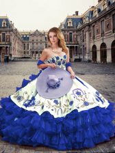 Classical Royal Blue Sweetheart Lace Up Embroidery and Ruffled Layers Sweet 16 Quinceanera Dress Sleeveless