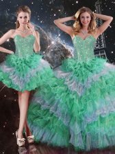  Ball Gowns 15th Birthday Dress Multi-color Organza Sleeveless Floor Length Lace Up