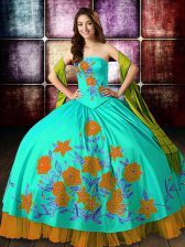 Modern Embroidery Quinceanera Dress Multi-color Lace Up Sleeveless Floor Length