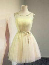  Empire Court Dresses for Sweet 16 Gold Scoop Tulle Sleeveless Knee Length Lace Up