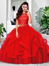 Hot Selling Red Sleeveless Tulle Zipper Quinceanera Dresses for Military Ball and Sweet 16 and Quinceanera
