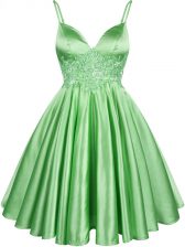 Flirting Green Sleeveless Elastic Woven Satin Lace Up Quinceanera Dama Dress for Prom and Party and Wedding Party