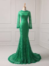 Trendy Long Sleeves Brush Train Lace Zipper Prom Evening Gown