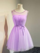 Latest Knee Length Lavender Dama Dress for Quinceanera Scoop Sleeveless Lace Up