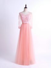 New Arrival Lace Court Dresses for Sweet 16 Pink Lace Up Half Sleeves Floor Length
