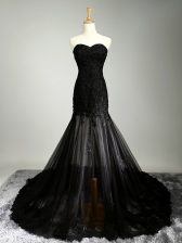 Black Sleeveless Beading and Appliques Lace Up Prom Gown