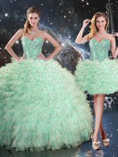  Ball Gowns 15 Quinceanera Dress Apple Green Sweetheart Organza Sleeveless Floor Length Lace Up