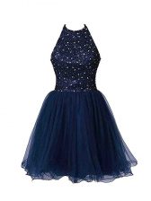 Inexpensive Tulle Sleeveless Mini Length Prom Party Dress and Beading