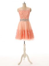 Artistic Beading and Lace and Appliques Prom Dresses Peach Zipper Sleeveless Mini Length