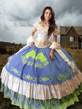 Captivating Multi-color Sleeveless Brush Train Embroidery and Ruffled Layers Quinceanera Gown