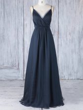  Sleeveless Backless Floor Length Ruching Dama Dress for Quinceanera