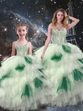 Spectacular Sleeveless Floor Length Beading and Ruffled Layers Lace Up Quinceanera Gowns with Multi-color