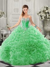 Admirable Green Ball Gowns Beading and Ruffles Vestidos de Quinceanera Lace Up Organza Sleeveless