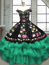Glorious Multi-color Lace Up 15th Birthday Dress Embroidery and Ruffled Layers Sleeveless Floor Length