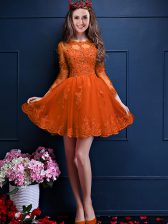  Mini Length A-line 3 4 Length Sleeve Orange Red Quinceanera Court of Honor Dress Lace Up