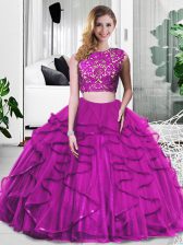  Lace and Ruffles Sweet 16 Dress Fuchsia Zipper Sleeveless Floor Length