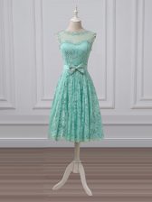  Apple Green Scoop Neckline Lace and Bowknot Quinceanera Dama Dress Sleeveless Lace Up