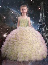  Floor Length Ball Gowns Sleeveless Light Yellow Little Girls Pageant Dress Wholesale Lace Up