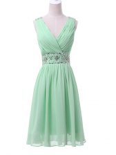 Glamorous Knee Length Apple Green Quinceanera Court of Honor Dress Chiffon Sleeveless Beading and Ruching