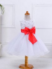 Elegant White Zipper Scoop Bowknot Little Girl Pageant Dress Organza Sleeveless