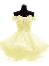  Beading and Lace and Appliques and Ruffles Prom Party Dress Light Yellow Zipper Sleeveless Mini Length