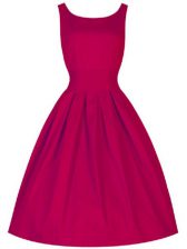 Delicate A-line Dama Dress for Quinceanera Fuchsia Scoop Taffeta Sleeveless Knee Length Lace Up