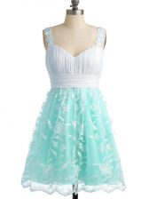 Edgy Straps Sleeveless Lace Up Quinceanera Dama Dress Apple Green Lace