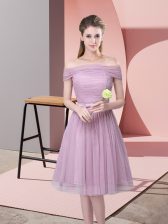  Lavender Sleeveless Ruching and Belt Knee Length Quinceanera Court Dresses