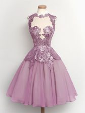 Exquisite Lilac High-neck Neckline Lace Dama Dress Sleeveless Lace Up