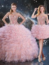 Fashion Sweetheart Sleeveless Lace Up Sweet 16 Dress Baby Pink Organza