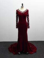  Zipper Dress for Prom Burgundy for Prom and Military Ball and Sweet 16 with Beading Brush Train