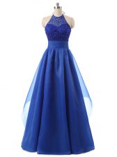  Floor Length Blue Prom Party Dress Halter Top Sleeveless Zipper