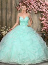 Sophisticated Apple Green Sweetheart Lace Up Beading and Ruffles Sweet 16 Quinceanera Dress Sleeveless