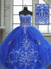  Blue Ball Gowns Tulle Sweetheart Sleeveless Beading and Appliques Floor Length Lace Up Quinceanera Dresses